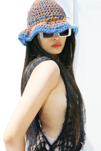 Load image into Gallery viewer, BLUE &amp; ORANGE CROCHET PIERCING HAT (GOLD RINGS)
