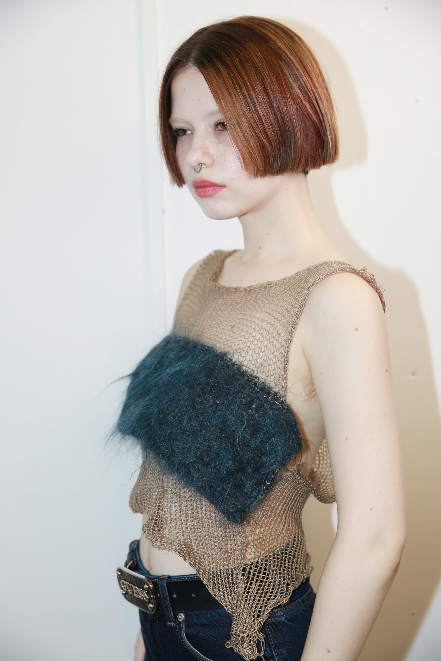 GREY DAYS COTTON & MOHAIR NET TOP