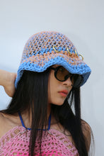 Load image into Gallery viewer, BLUE &amp; ORANGE CROCHET PIERCING HAT (GOLD RINGS)
